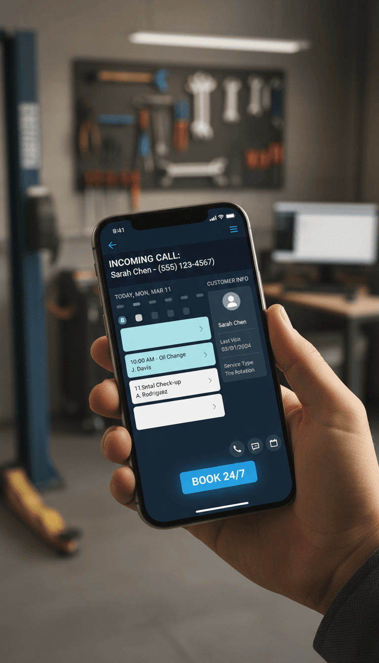 Close-up of smartphone displaying call management and appointment scheduling interface in professional service business context