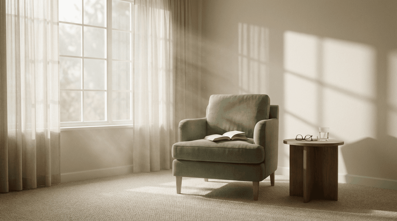 Homeowner in living room reviewing offer on tablet